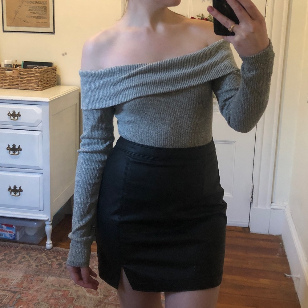 Heather grey off the shoulder sweater body suit from Urban Outfitters